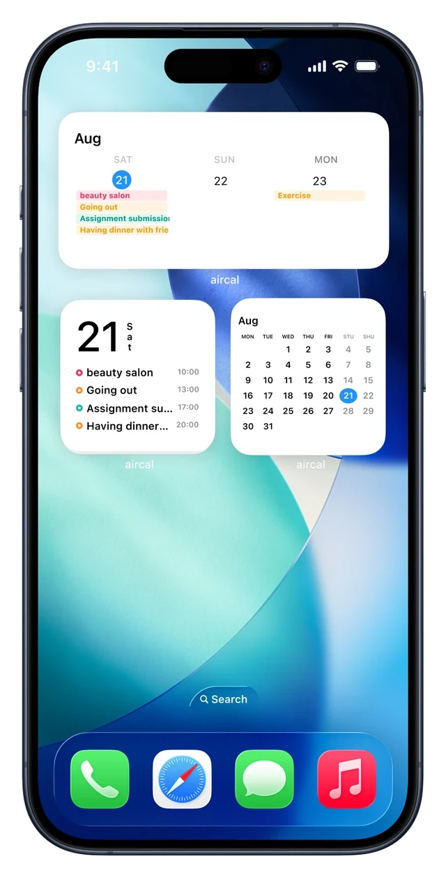 aircal widgets in a range of sizes and layouts